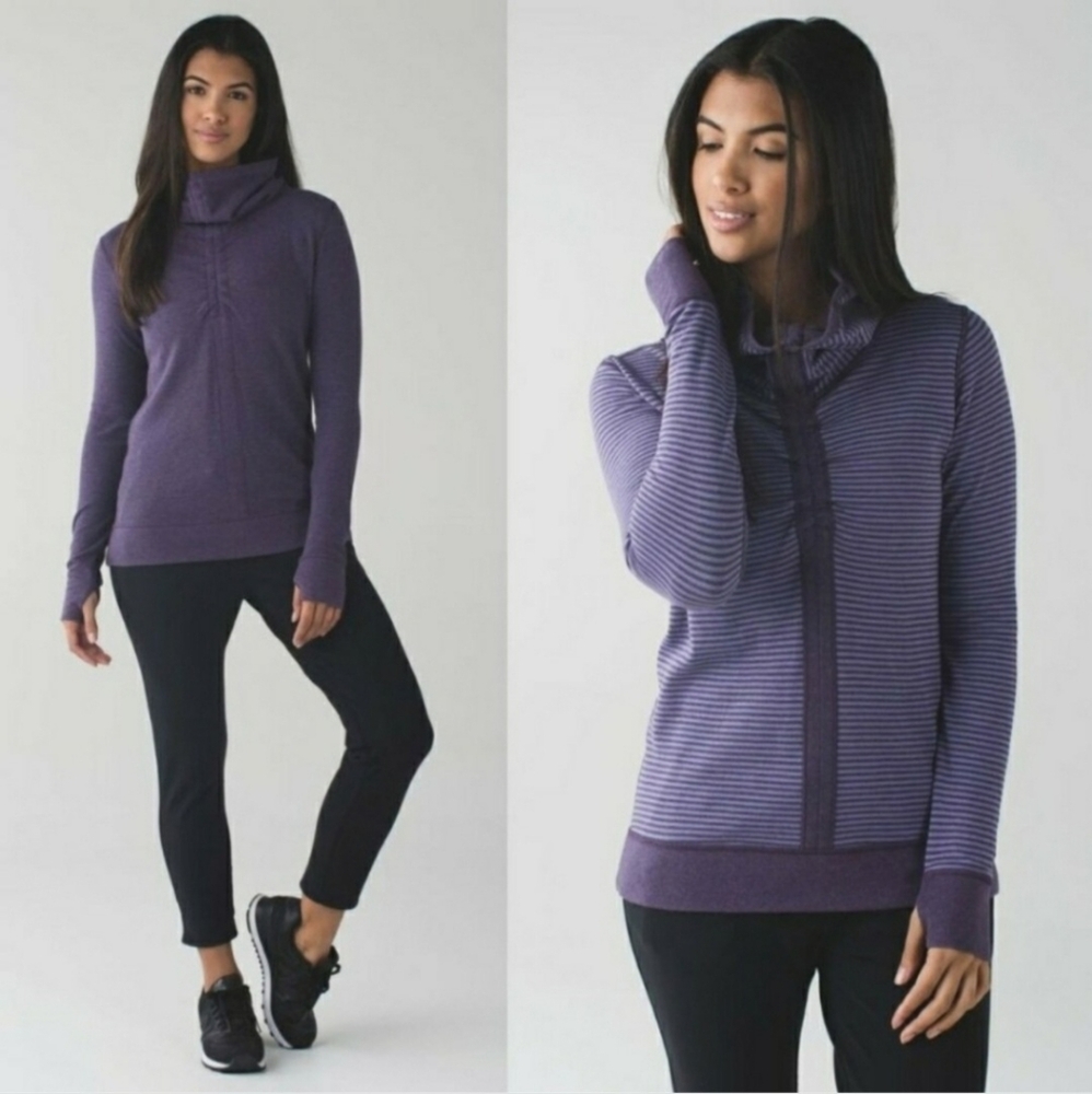 Lululemon Purple In A Cinch Striped Reversible Cowl Neck Sweatshirt  Size 8.